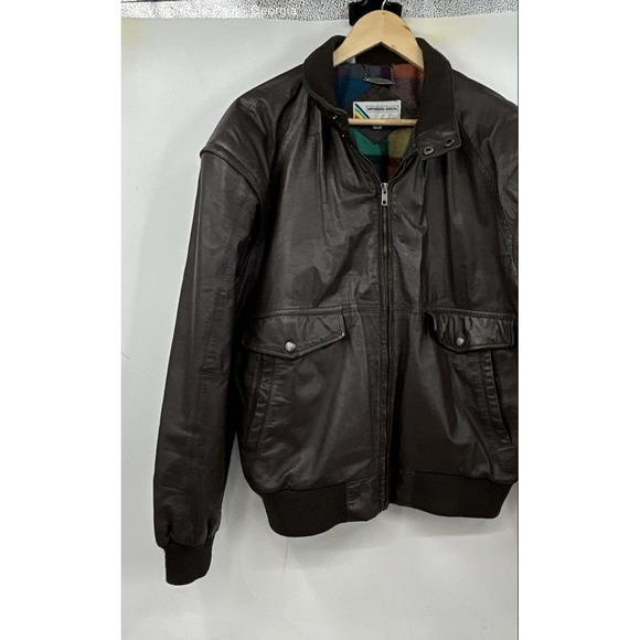 Members Only Vtg Bomber Jacket Dark Brown Genuine Leather Lined Men's 42 - Picture 4 of 11